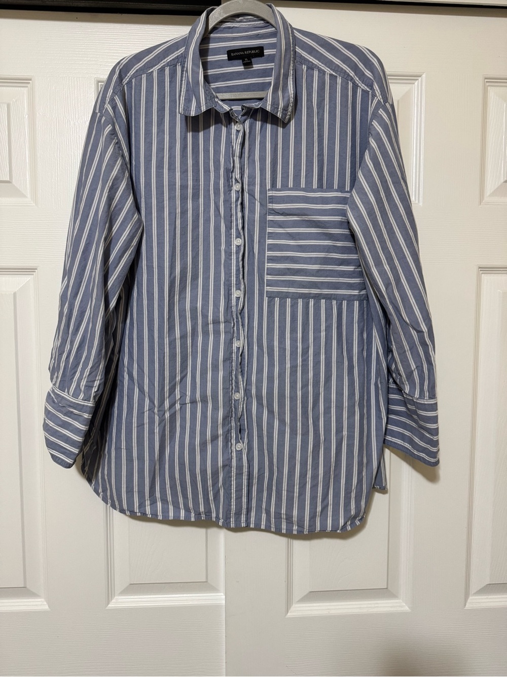 Banana Republic Blue and White Vertical Stripe Button-Down Shirt